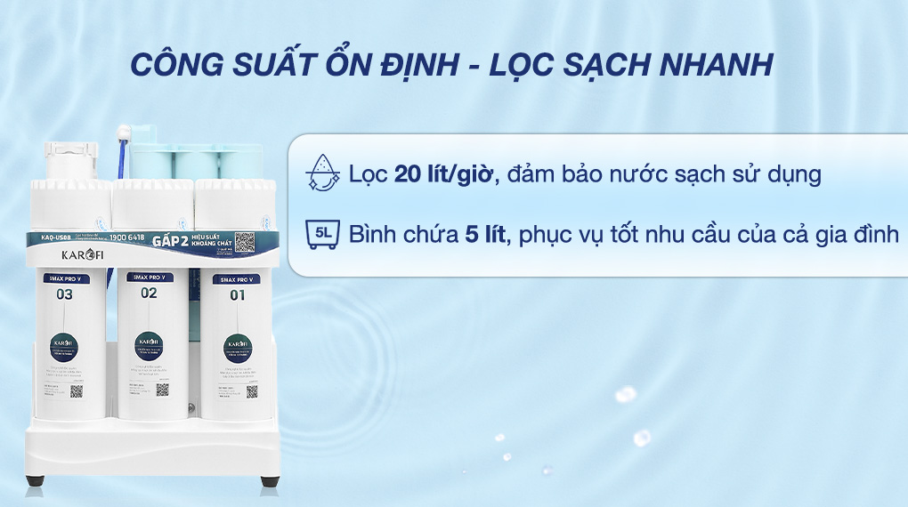 Máy lọc nước RO Karofi KAQ-US08 10 lõi - Công suất