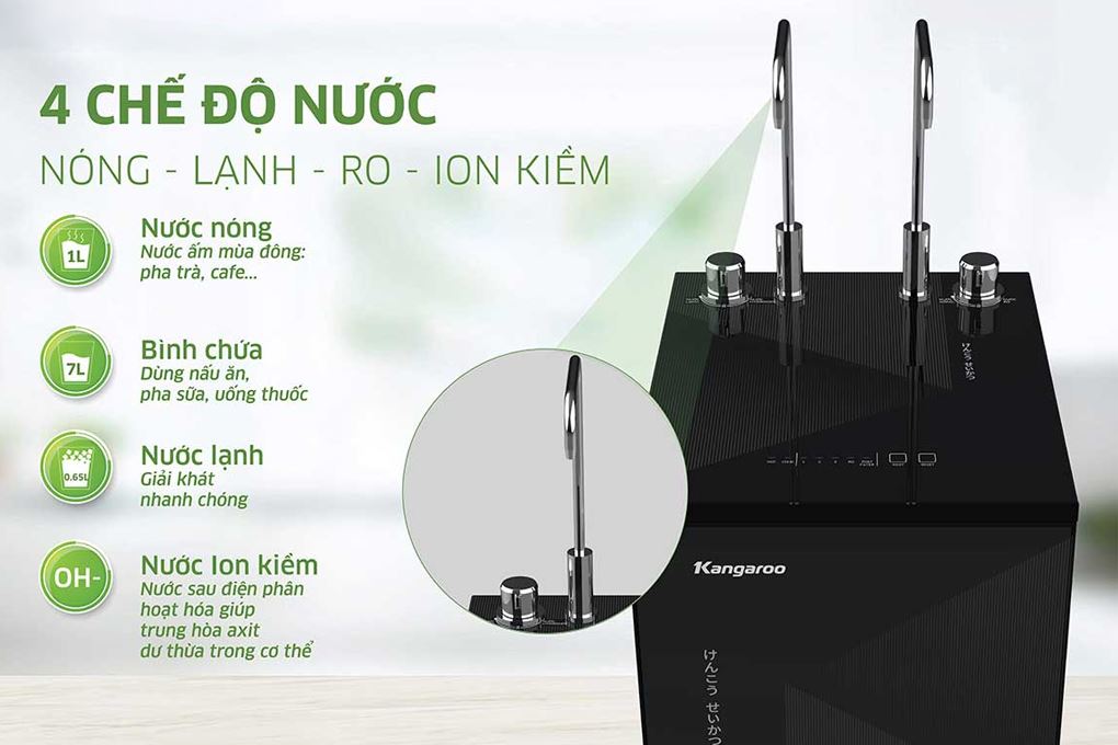 Máy lọc nước RO nóng nguội lạnh Hydrogen ion kiềm Kangaroo KGHC11A4 11 lõi - 4 loại nước