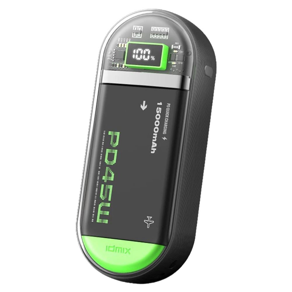 Pin sạc dự phòng Polymer 15000mAh Type C PD QC 45W IDMIX P15CIPRO kèm cáp Lightning và Type-C - Xám - Thiết kế