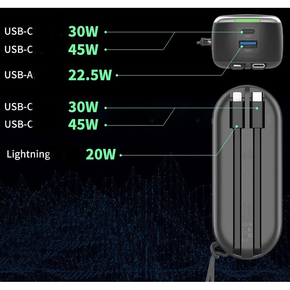 Pin sạc dự phòng Polymer 15000mAh Type C PD QC 45W IDMIX P15CIPRO kèm cáp Lightning và Type-C - Xám - Cổng kết nối