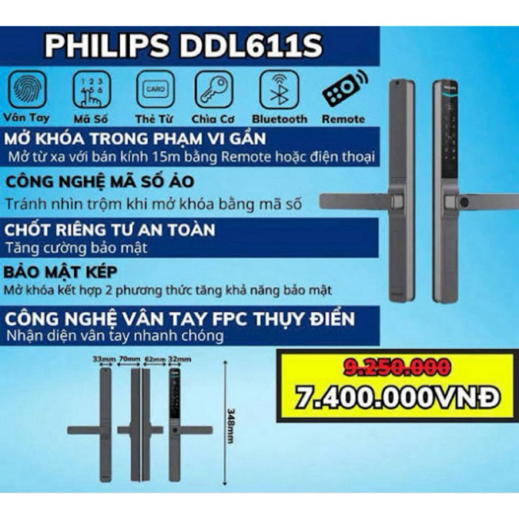 Khóa vân tay Philips DDL611S-5HBS Dùng Cho Cửa Nhôm - Ảnh 3